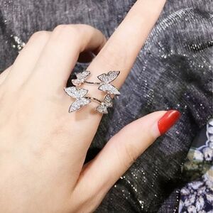 Silver Butterfly Ring Rhinestone Crystals Adjustable Flying Butterflies Rings